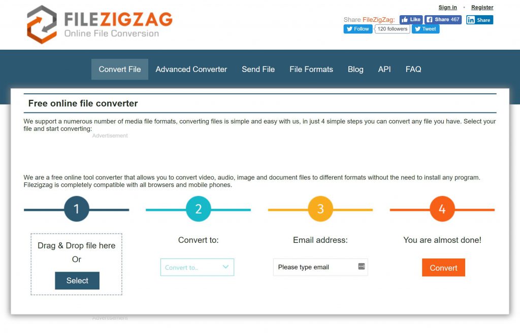 www.filezigzag.com  online video converter screenshot