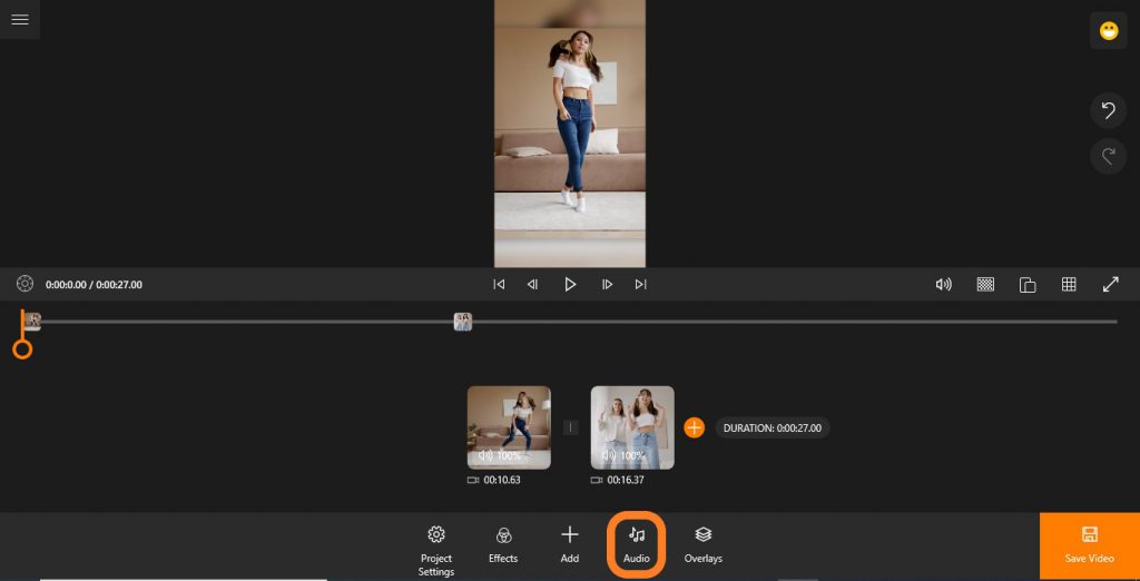 Click "Add Audio" to add sound clip to your TikTok video