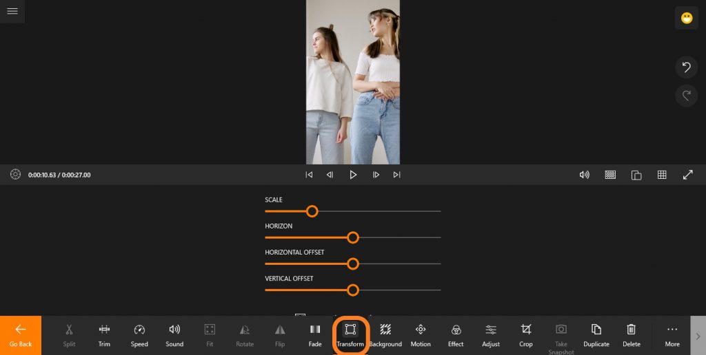 Use the Transform tool to include the whole frame of a TikTok video 